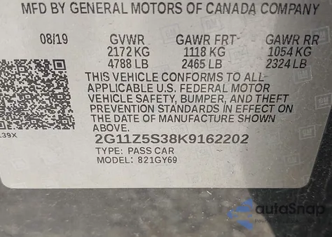 2019 Chevrolet Impala Lt z USA, uszkodzony, nr VIN 2G11Z5S38K9162202